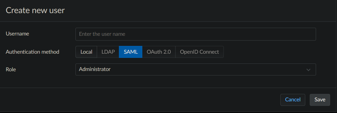 Create New SAML User